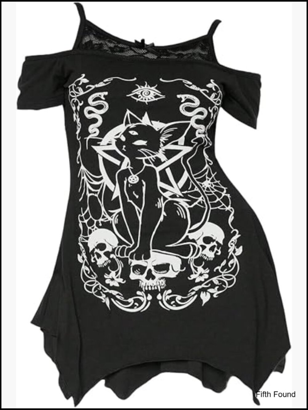 Plus Size Gothic Cold Shoulder Graphic Tee Festival Tops